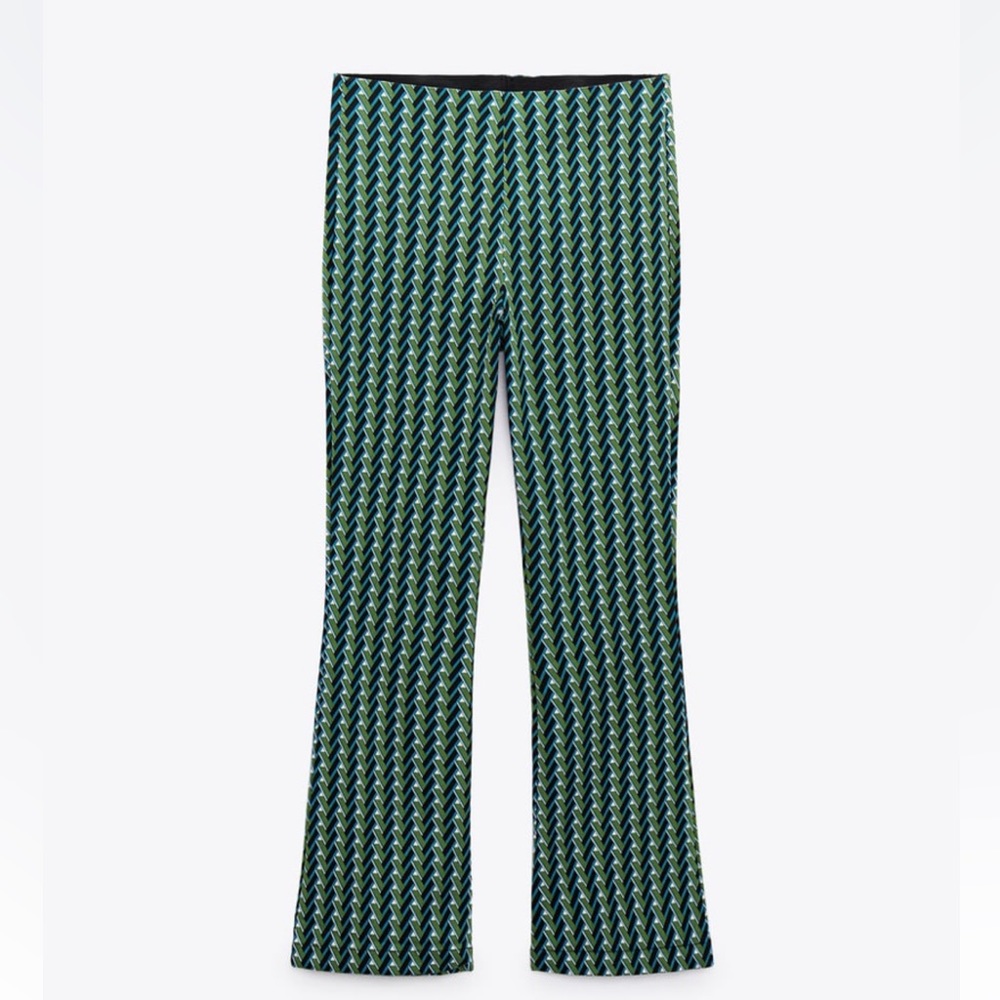 NWT ZARA MINI FLARE GEOMETRIC PRINT LEGGINGS GREEN/BLACK SIZE M NWT